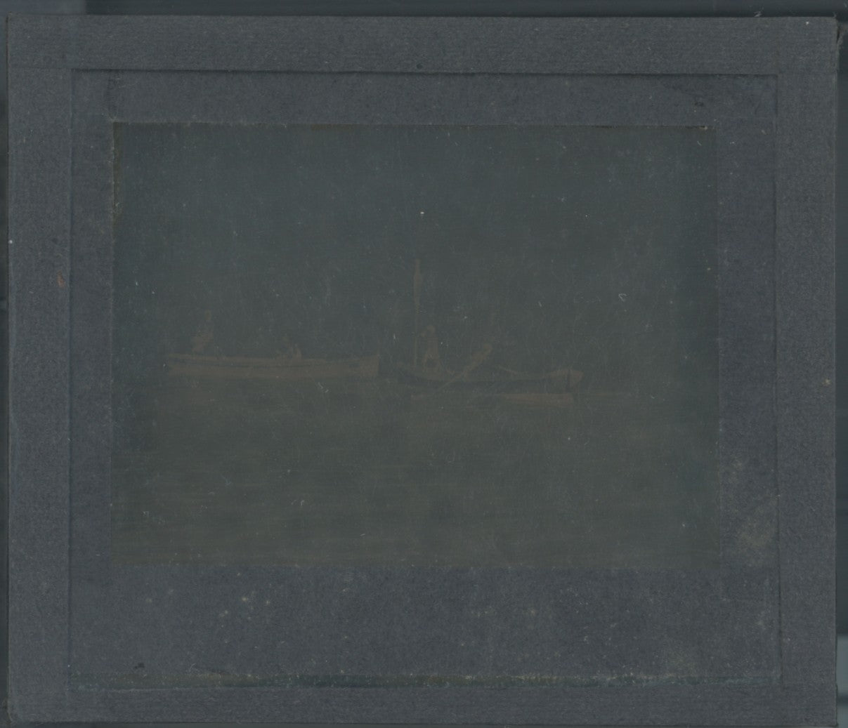 Bateaux, barques, hommes, photo plaque verre, noir & blanc, positif 8,5x10 cm