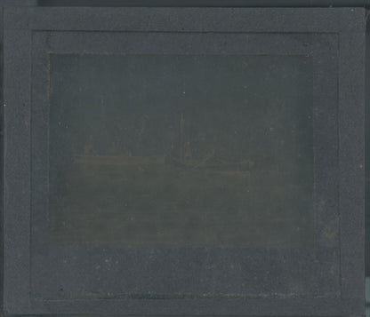 Bateaux, barques, hommes, photo plaque verre, noir & blanc, positif 8,5x10 cm