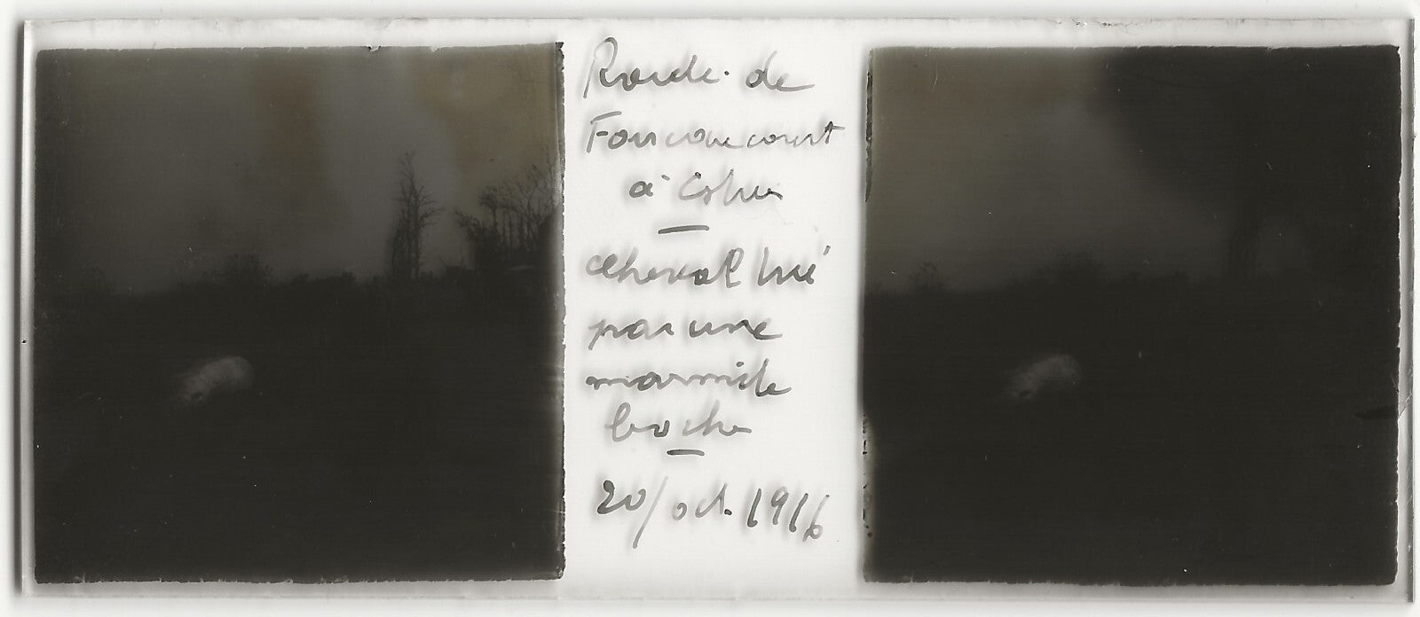 Foucaucourt Estrées, Plaque verre stéréo positif ancien noir & blanc 4,5x10,7 cm