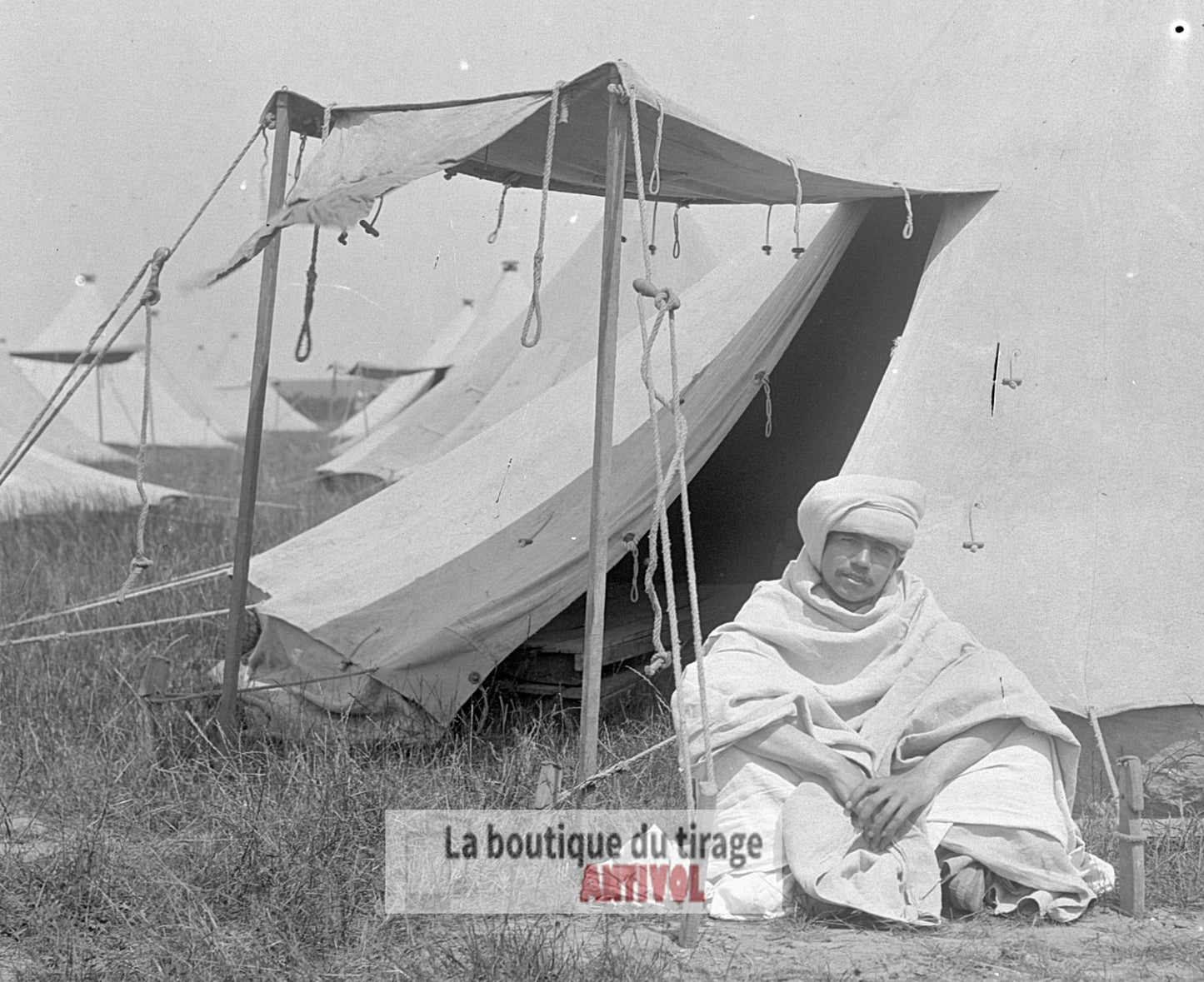 Soldat nord-africain, Bois-l’Évêque, plaque verre, photo, négatif 9x12 cm