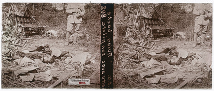 Avion allemand abattu, guerre WW1, plaque verre stéréo, photo 4,5x10,7 cm