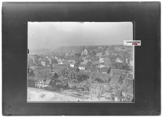 Plaque verre photo ancienne positif noir et blanc 13x18 cm ville campagne France