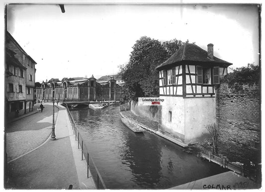 Plaque verre photo ancienne positif noir et blanc 13x18 cm Colmar Centre-ville