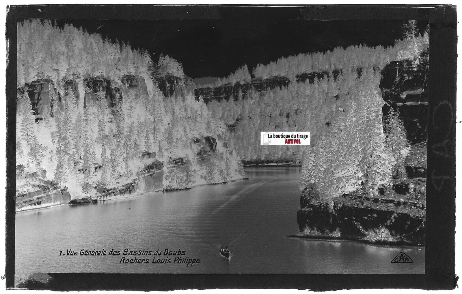 Plaque verre photo négatif noir & blanc 9x14 cm, Rochers Louis-Philippe, Doubs