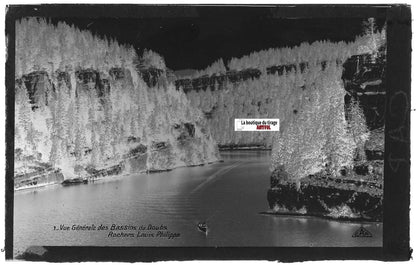 Plaque verre photo négatif noir & blanc 9x14 cm, Rochers Louis-Philippe, Doubs