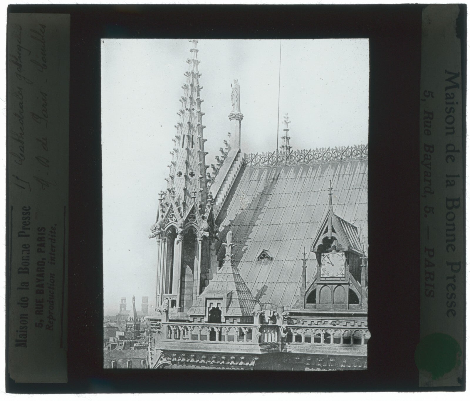 Cathédrale Notre-Dame de Paris, photo ancienne plaque verre, positif 8,5x10 cm