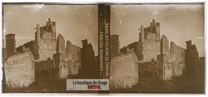Saint-Hilaire-le-Grand, guerre WW1, plaque verre photo ancienne stéréo 6x13 cm
