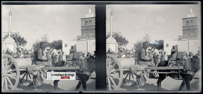 Algérie, marché, plaque verre, photo stéréo, négatif noir & blanc 6x13 cm