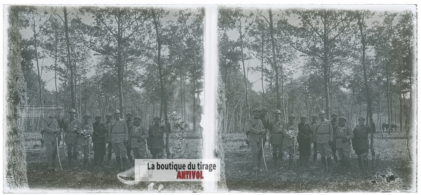Soldats, Première Guerre Mondiale, plaque verre photo ancienne stéréo 6x13 cm