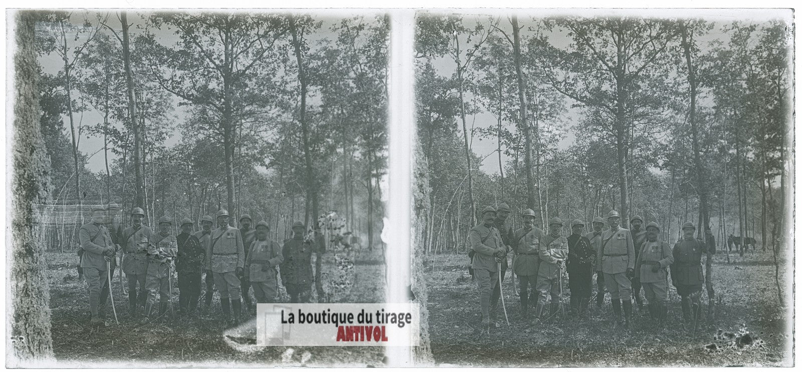Soldats, Première Guerre Mondiale, plaque verre photo ancienne stéréo 6x13 cm