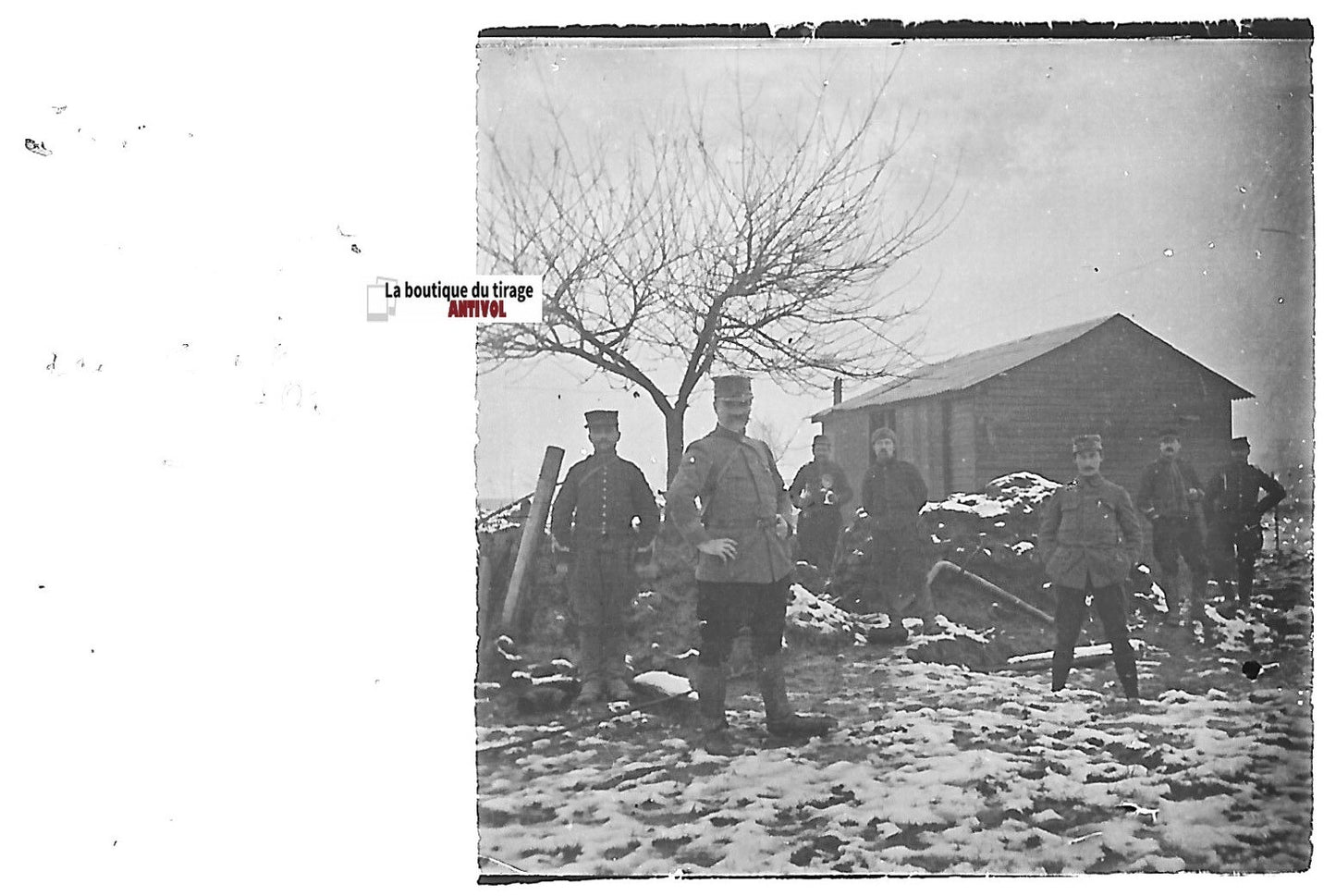 Bouchoir, Pouyat, Plaque verre stéréo, positif ancien noir & blanc 4,5x10,7 cm