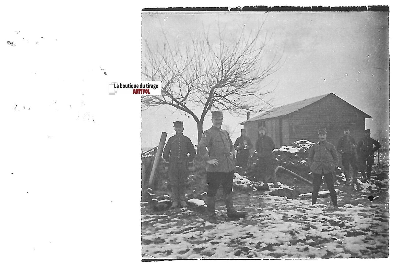 Bouchoir, Pouyat, Plaque verre stéréo, positif ancien noir & blanc 4,5x10,7 cm