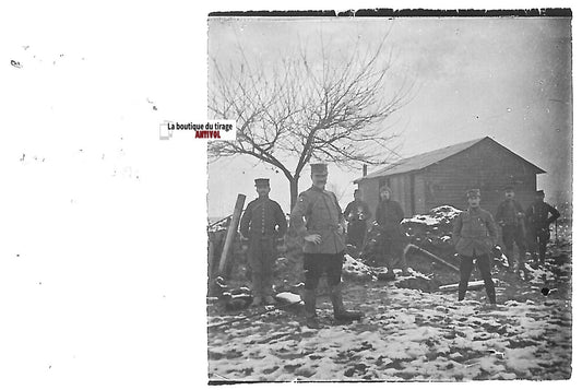 Bouchoir, Pouyat, Plaque verre stéréo, positif ancien noir & blanc 4,5x10,7 cm