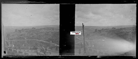 Fortification, Plaque verre photo stéréo, négatif noir & blanc 4,5x10,7 cm