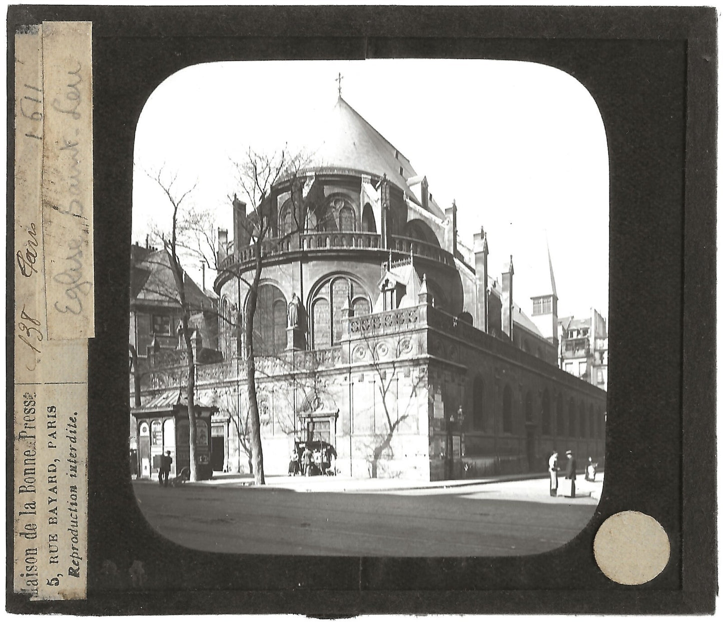 Église Saint-Leu, Paris, photo ancienne plaque de verre, positif 8,5x10 cm