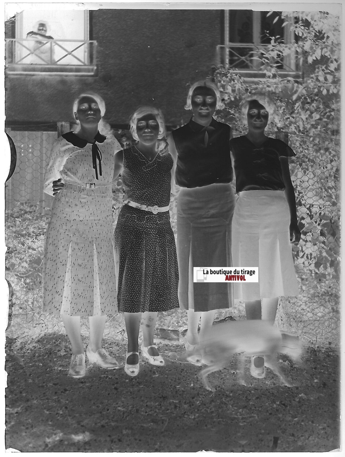 Groupe de filles, Plaque verre photo ancienne, négatif noir & blanc 9x12 cm