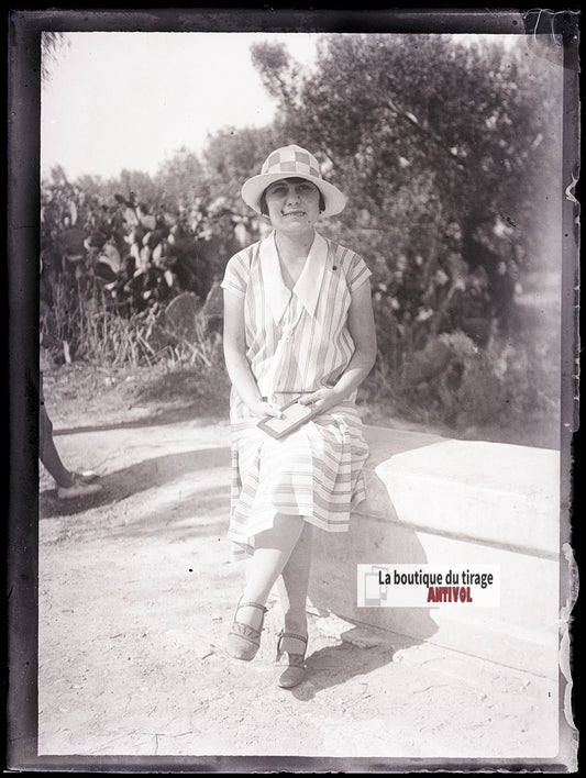 Femme portrait, photo ancienne plaque verre, négatif noir & blanc, 9x12 cm