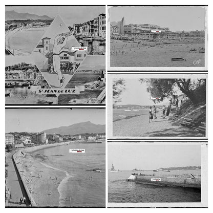 Saint-Jean-de-Luz, bateaux, photos plaque de verre, lot de 5 négatifs 9x14 cm