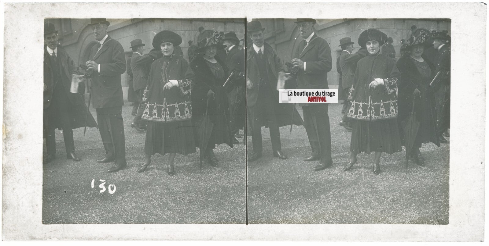 Scène de vie, Longchamp, Paris, plaque verre stéréoscopique, positif 8,5x17 cm