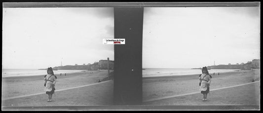 Biarritz, Océan, Plaque verre photo stéréo, négatif noir & blanc 4,5x10,7 cm