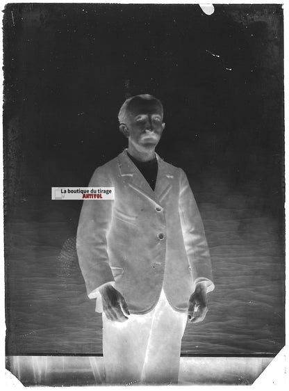 Plaque verre photo ancienne négatif noir et blanc 6x9 cm homme monsieur vintage 