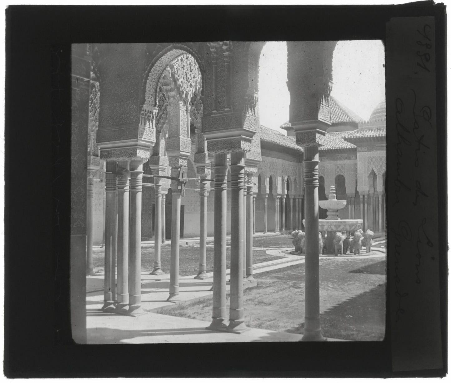 Grenade, Alhambra, Cour des Lions, photo plaque de verre, positif 8,5x10 cm