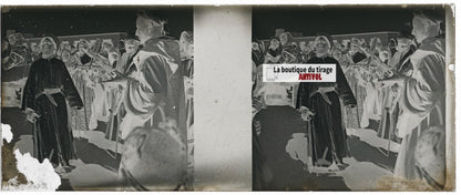 Personnages Maghreb, Plaque verre stéréo, négatif noir & blanc 4,5x10,7 cm