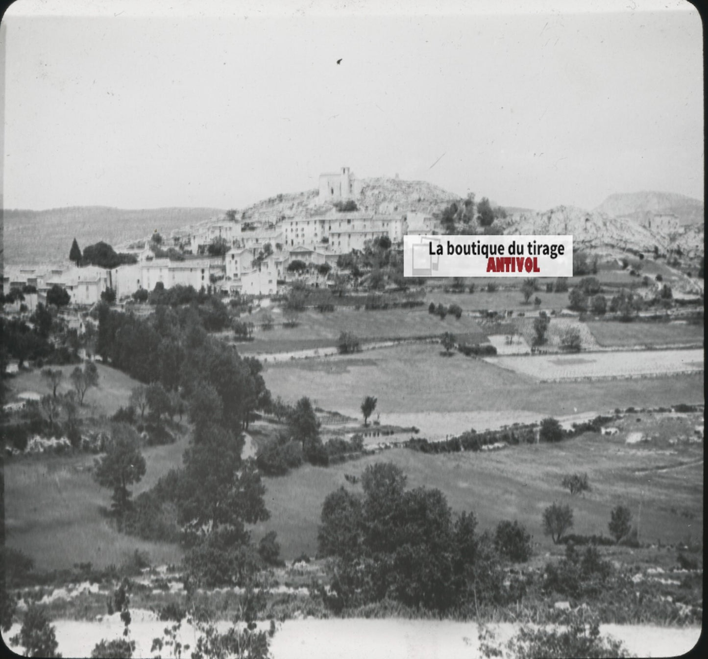Comps-sur-Artuby, Var village, photo ancienne plaque de verre, positif 8,5x10 cm