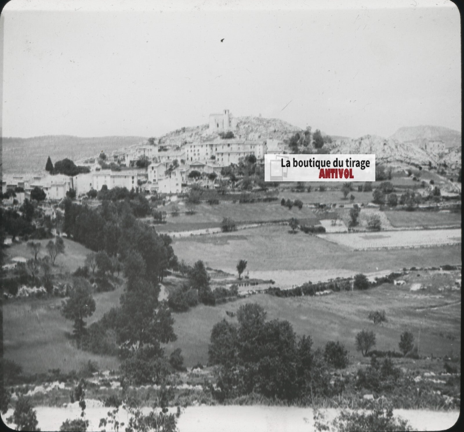 Comps-sur-Artuby, Var village, photo ancienne plaque de verre, positif 8,5x10 cm