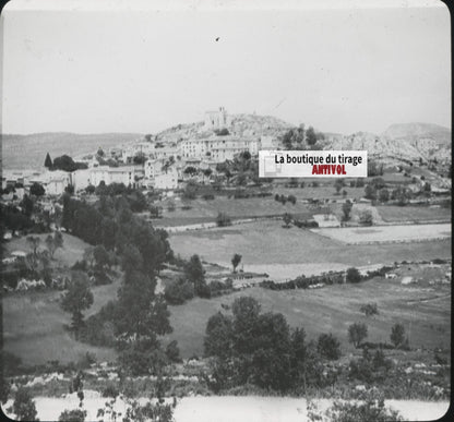 Comps-sur-Artuby, Var village, photo ancienne plaque de verre, positif 8,5x10 cm