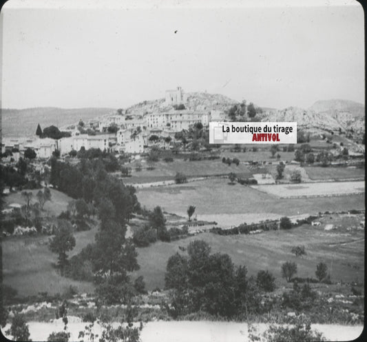 Comps-sur-Artuby, Var village, photo ancienne plaque de verre, positif 8,5x10 cm