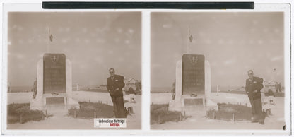 Hermanville-sur-Mer, débarquement, plaque verre photo ancienne stéréo 6x13 cm