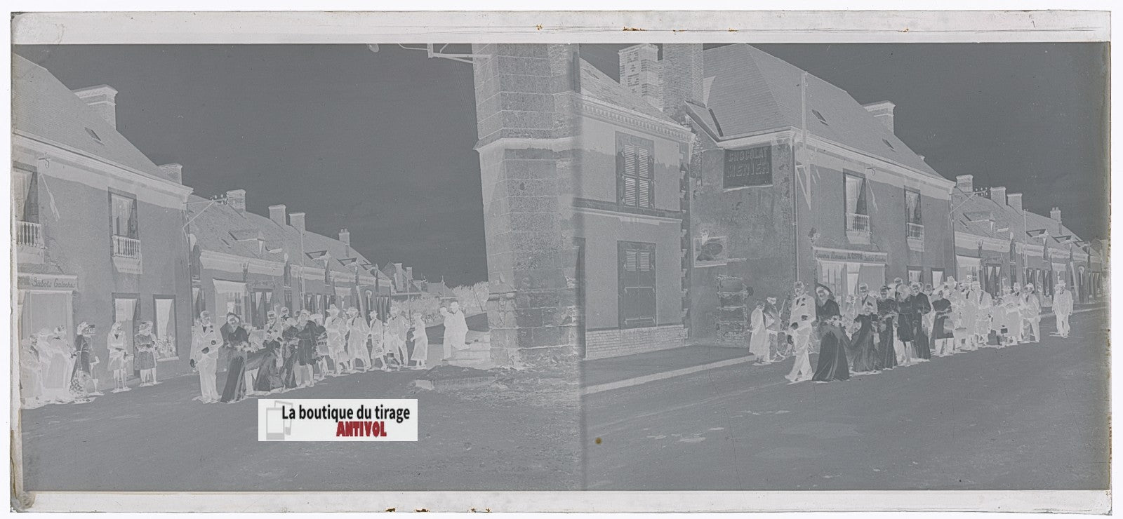 Mariage, village France, plaque verre, photo ancienne, négatif N&B 6x13 cm