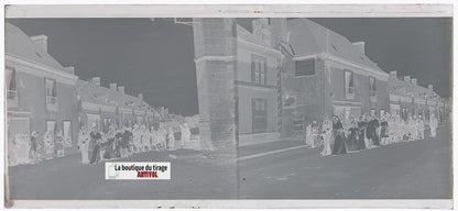 Mariage, village France, plaque verre, photo ancienne, négatif N&B 6x13 cm