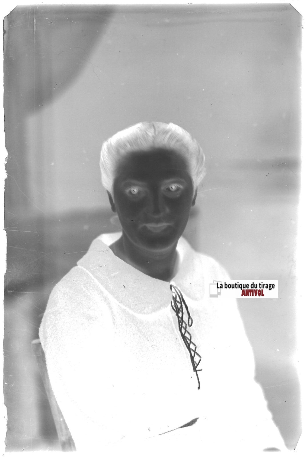 Femme, portrait, Plaque verre photo, négatif noir & blanc 10x15 cm France