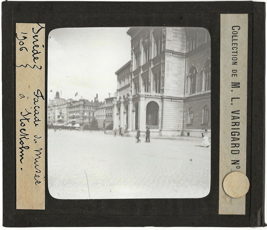Musée, Stockholm, Suède, 1906, photo ancienne plaque verre, positif 8,5x10 cm