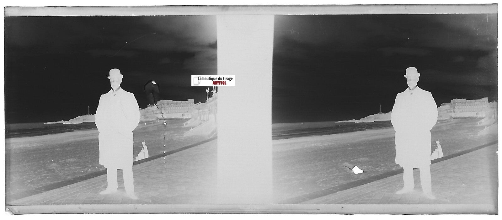 Biarritz, plage, Plaque verre photo stéréo, négatif noir & blanc 4,5x10,7 cm
