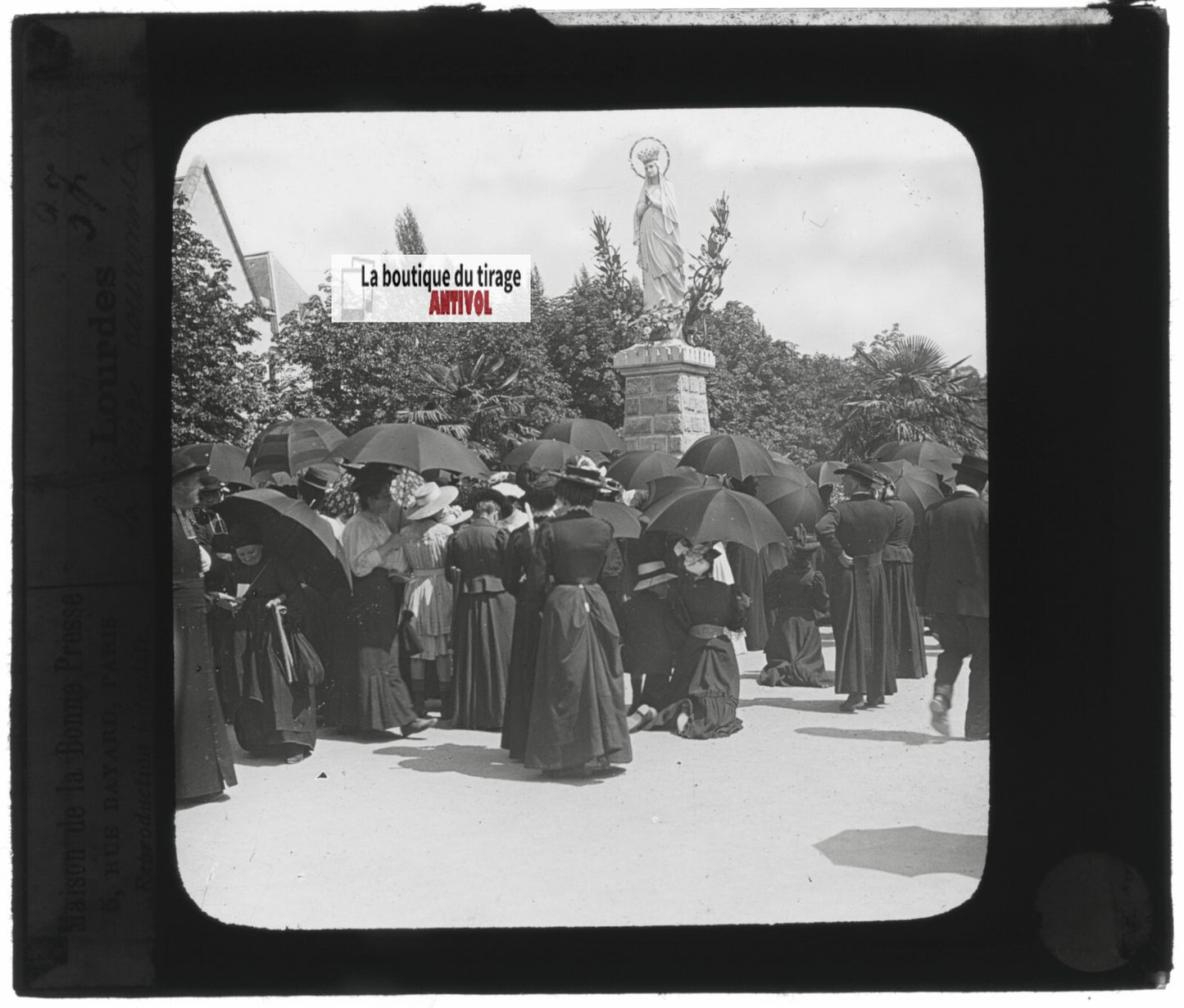 Vierge Couronnée, Lourdes, photo plaque verre, noir et blanc, positif 8,5x10 cm