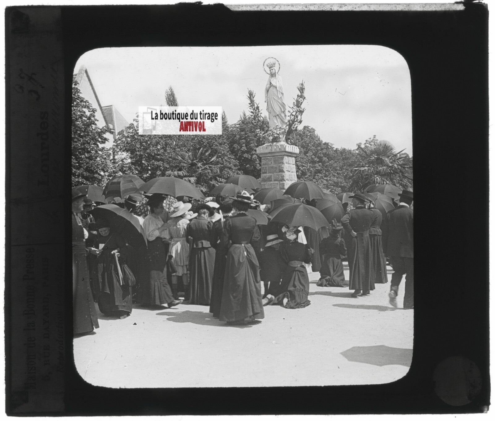 Vierge Couronnée, Lourdes, photo plaque verre, noir et blanc, positif 8,5x10 cm