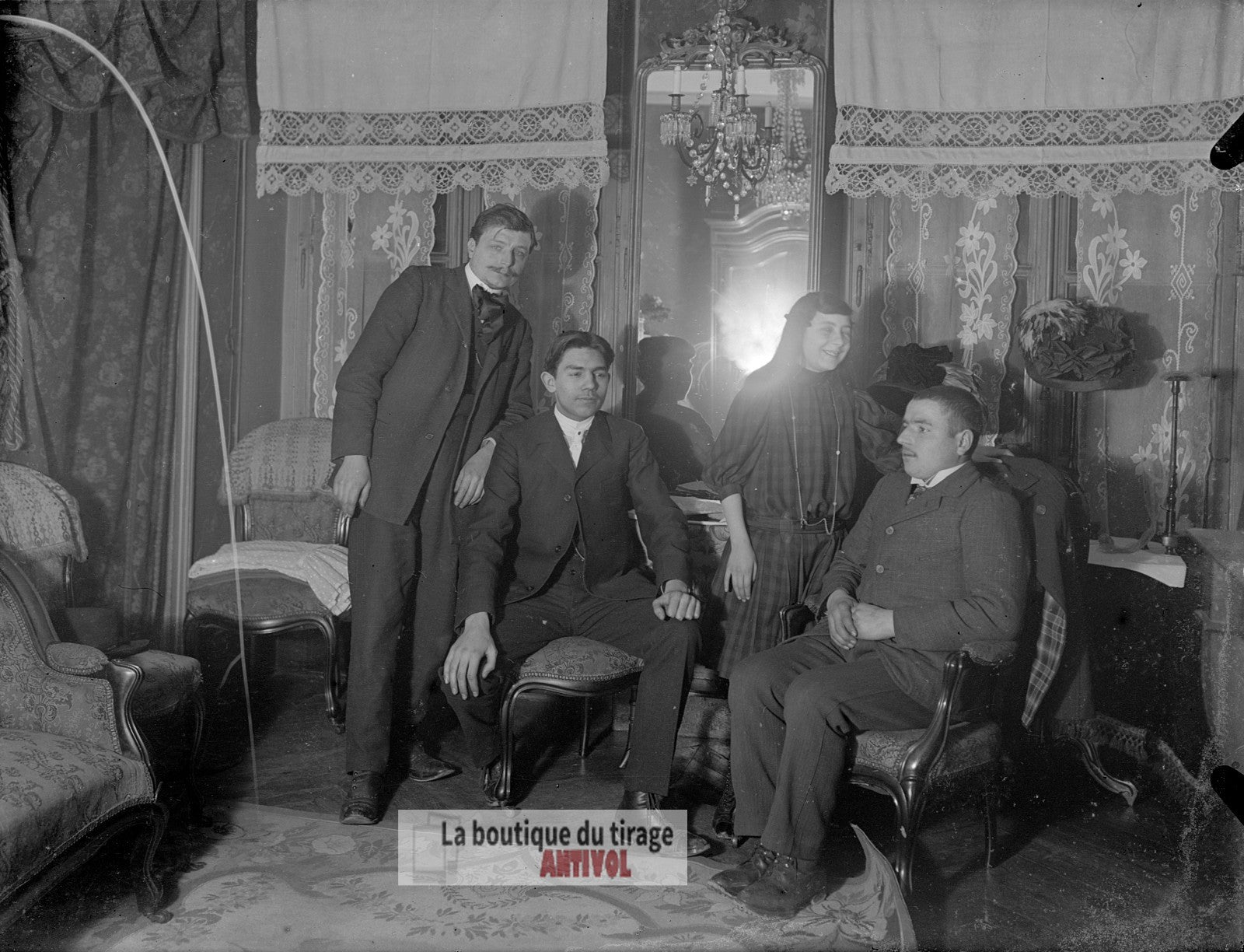 Portrait de groupe, Versailles, plaque verre, photo ancienne, négatif 9x12 cm