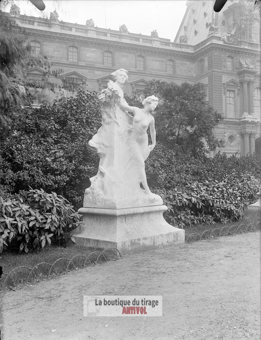 Jardin musée de Cluny, Paris, plaque verre, photo ancienne, négatif 9x12 cm