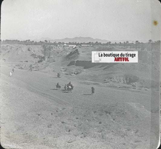 Paysage, désert sable, Maroc, photo ancienne plaque verre, positif 8,5x10 cm