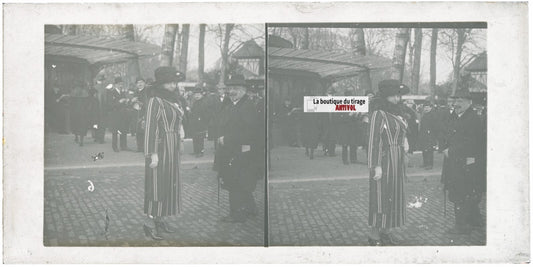 Scène de vie, Longchamp, Paris, plaque verre stéréoscopique, positif 8,5x17 cm