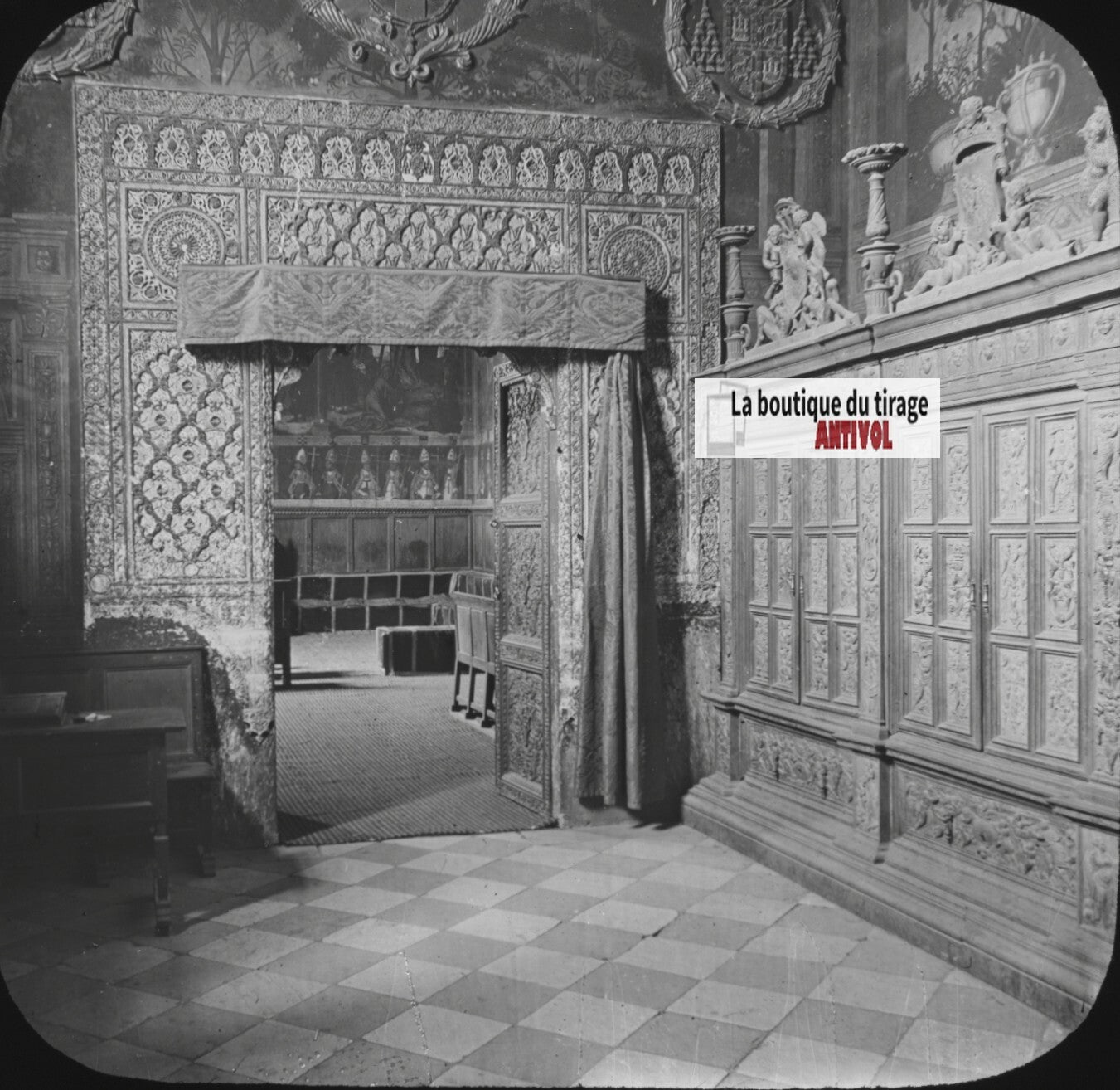 Salle capitulaire, Tolède, Espagne, photo plaque de verre, positif 8,5x10 cm