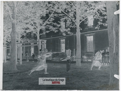 Entraînement à la baïonnette, plaque verre, photo ancienne, négatif 9x12 cm