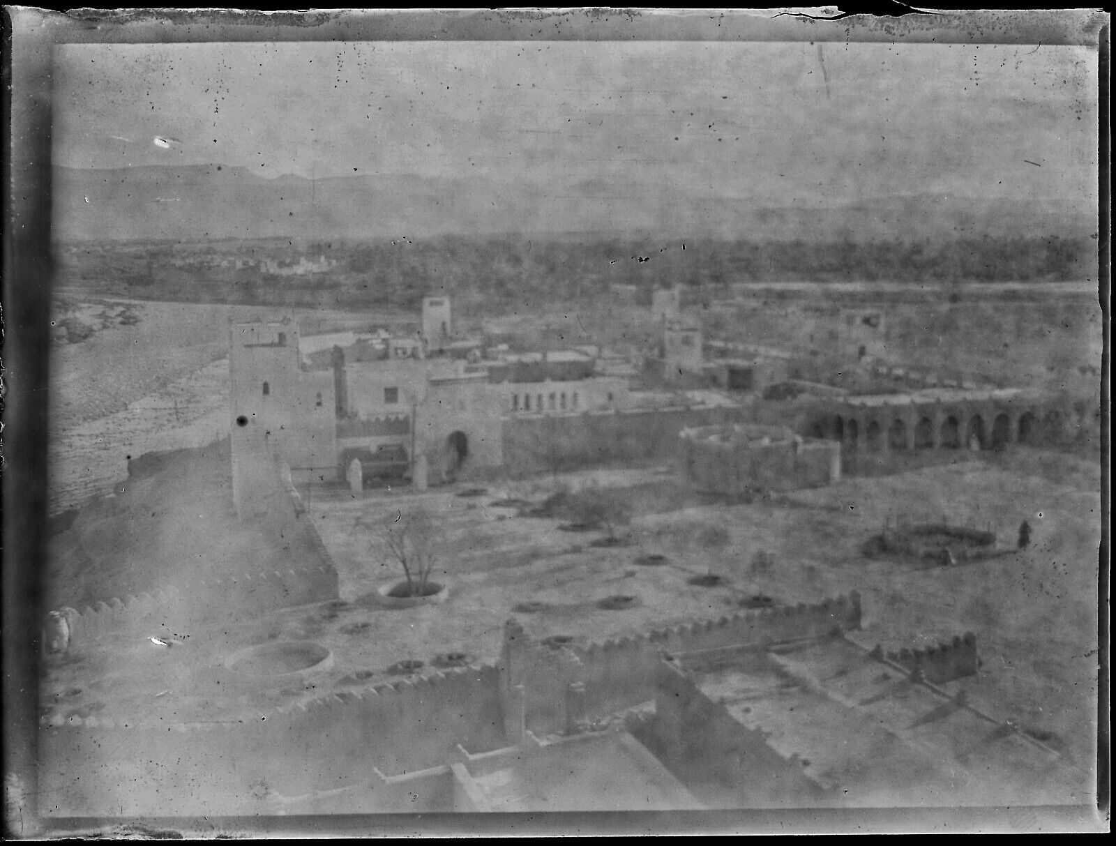 Plaque verre photo ancienne noir et blanc négatif 9x12 cm village Maroc vintage 