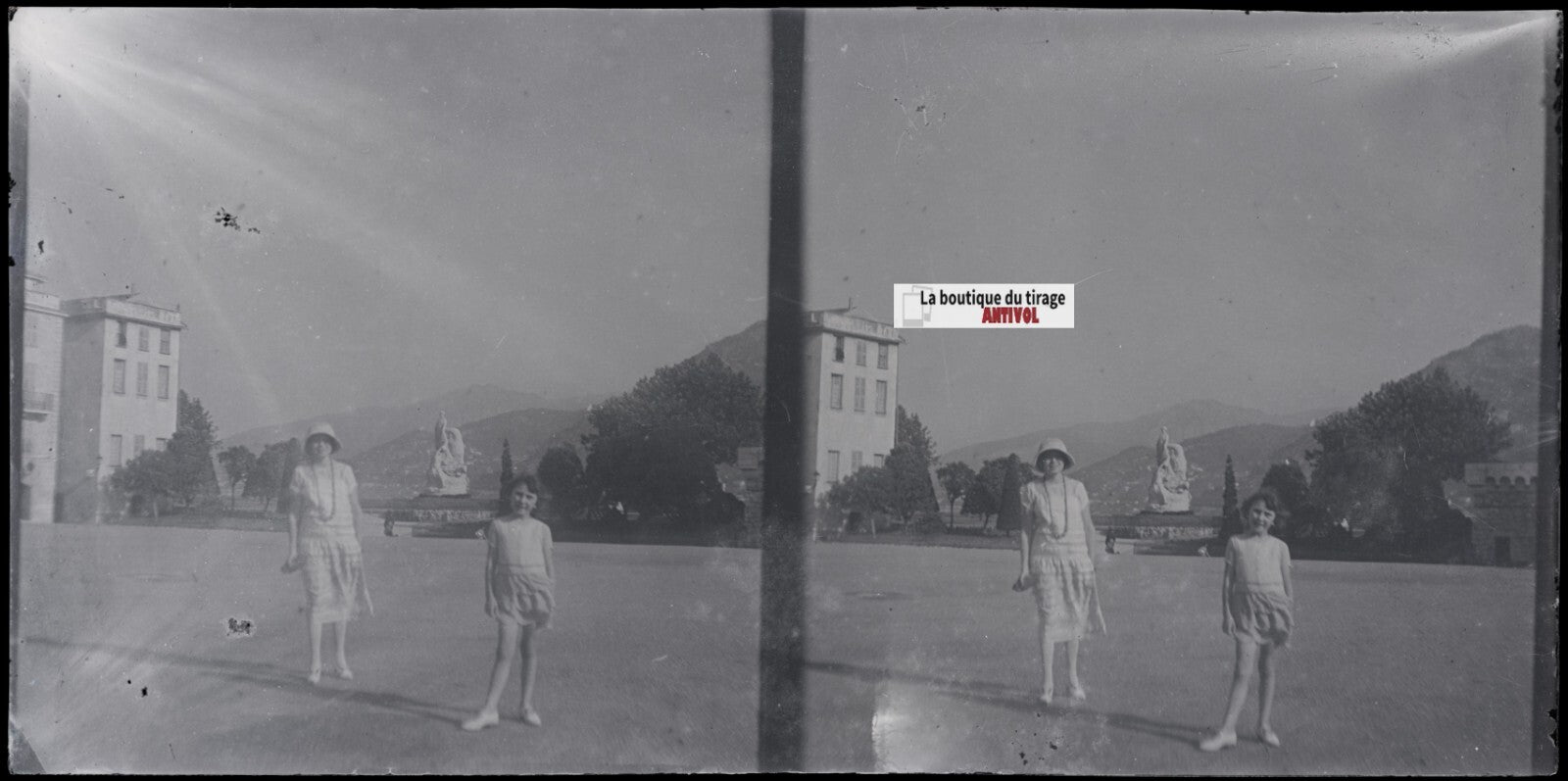 France, ville, personnages, stéréoscopie, photo plaque verre, négatif 9x18 cm