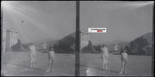 France, ville, personnages, stéréoscopie, photo plaque verre, négatif 9x18 cm