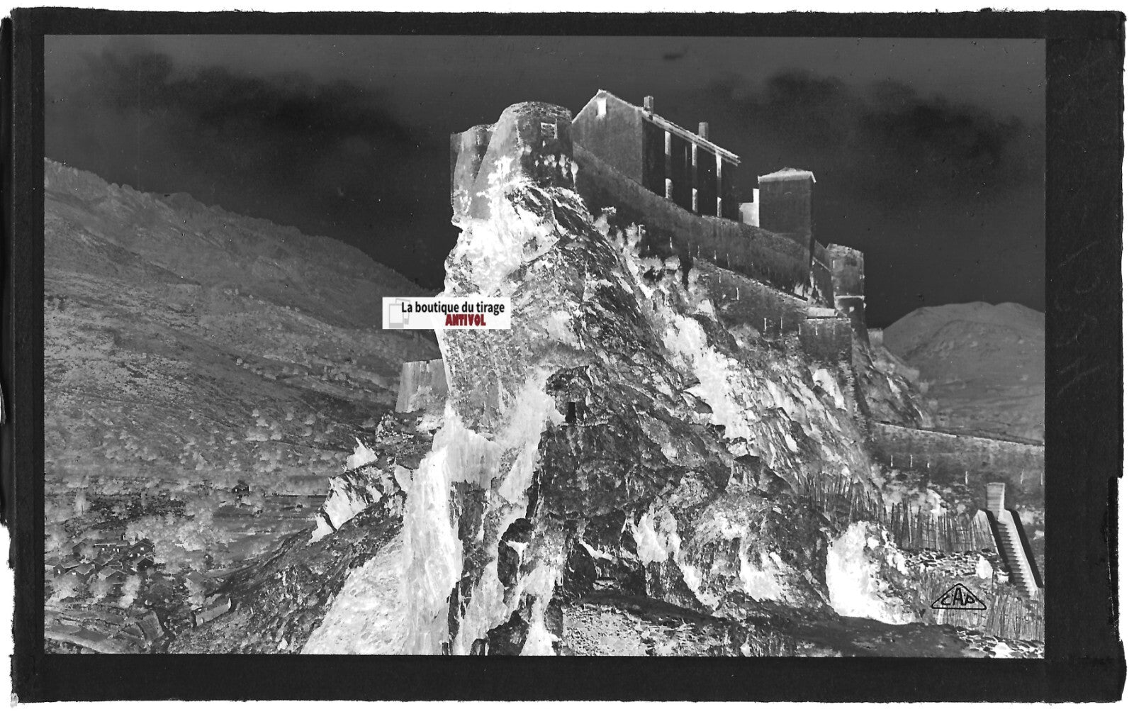 Corse, Corte, citadelle, Plaque verre photo, négatif noir & blanc 9x14 cm