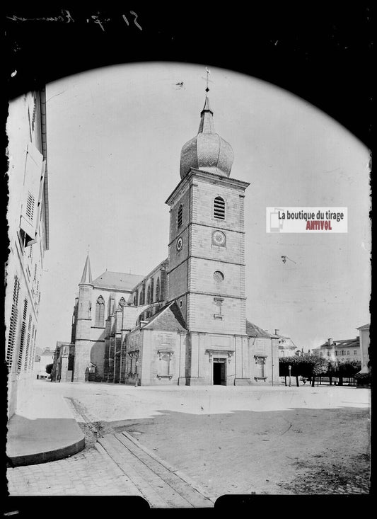 Plaque verre photo ancienne négatif noir et blanc 13x18 cm Remiremont église